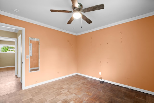 3030 Eastland Rd, Muskegon, MI 49441 - spare room featuring baseboards, ceiling fan, and ornamental molding