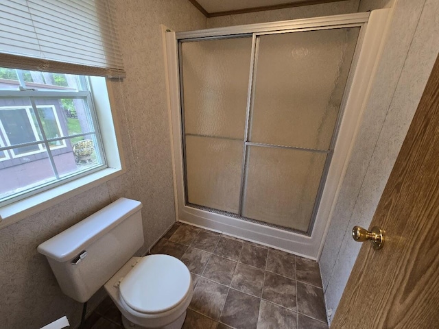 6063 Truman Rd, Barryton, MI 49305 - full bathroom featuring a stall shower and toilet