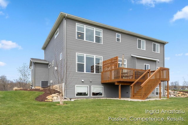 6830 Golden Vw SE, Grand Rapids, MI 49512 - back of house with a wooden deck, a yard, central AC, and stairway