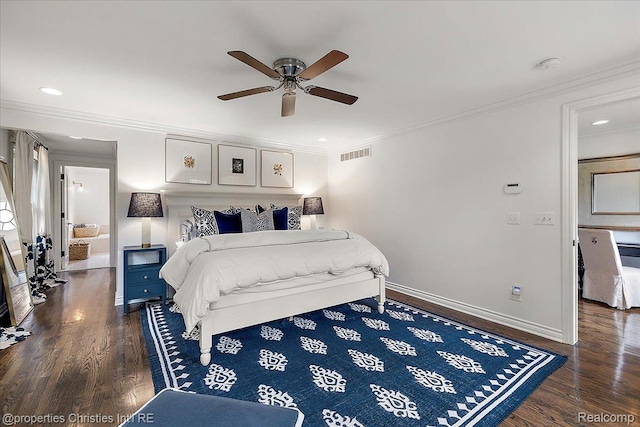 364 Chesterfield Ave, Birmingham, MI 48009 - bedroom featuring wood finished floors, crown molding, baseboards, recessed lighting, and ceiling fan