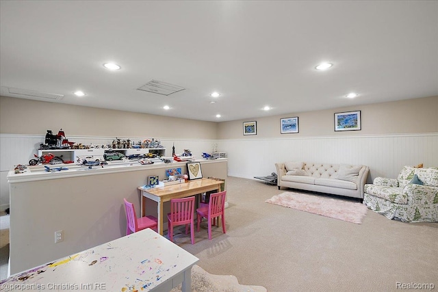 364 Chesterfield Ave, Birmingham, MI 48009 - playroom featuring wainscoting, carpet floors, and recessed lighting