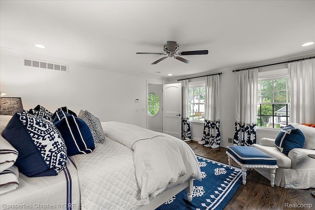 364 Chesterfield Ave, Birmingham, MI 48009 - bedroom featuring wood finished floors, recessed lighting, ornamental molding, baseboards, and ceiling fan