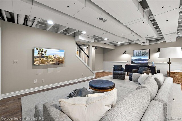 364 Chesterfield Ave, Birmingham, MI 48009 - living area with wood finished floors, stairway, and baseboards