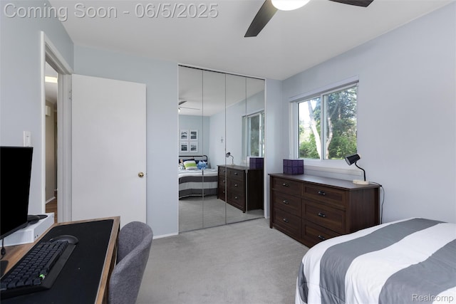 5908 Burnham Rd, Bloomfield Hills, MI 48302 - bedroom featuring an office area, light carpet, a closet, and a ceiling fan