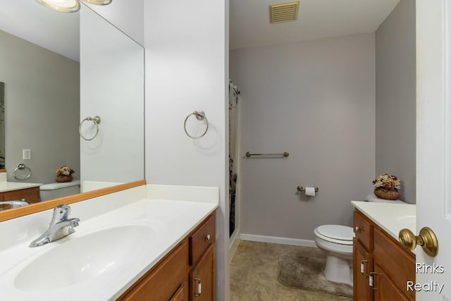 11185 Stanton St, West Olive, MI 49460 - bathroom featuring toilet, vanity, a shower with shower curtain, and baseboards