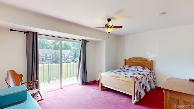 71 Grandview Cir, White Lake, MI 48386 - bedroom with access to exterior, light carpet, a ceiling fan, and baseboards