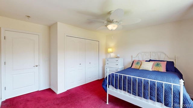 71 Grandview Cir, White Lake, MI 48386 - carpeted bedroom featuring a closet, a ceiling fan, and baseboards