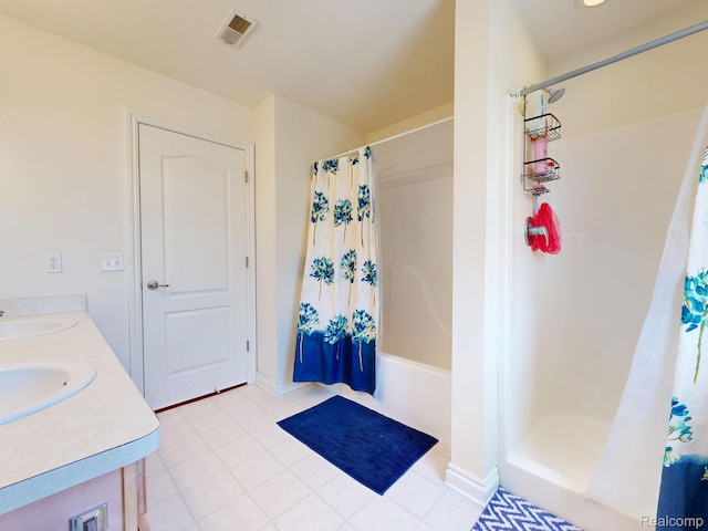 71 Grandview Cir, White Lake, MI 48386 - full bath with double vanity, tile patterned flooring, and shower / bathtub combination with curtain