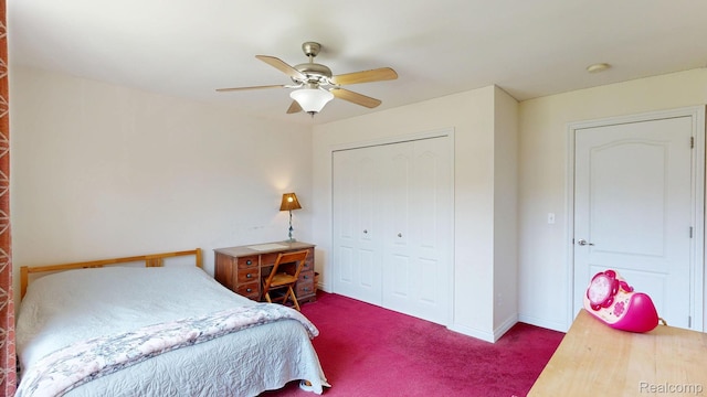 71 Grandview Cir, White Lake, MI 48386 - bedroom featuring a closet, carpet flooring, a ceiling fan, and baseboards