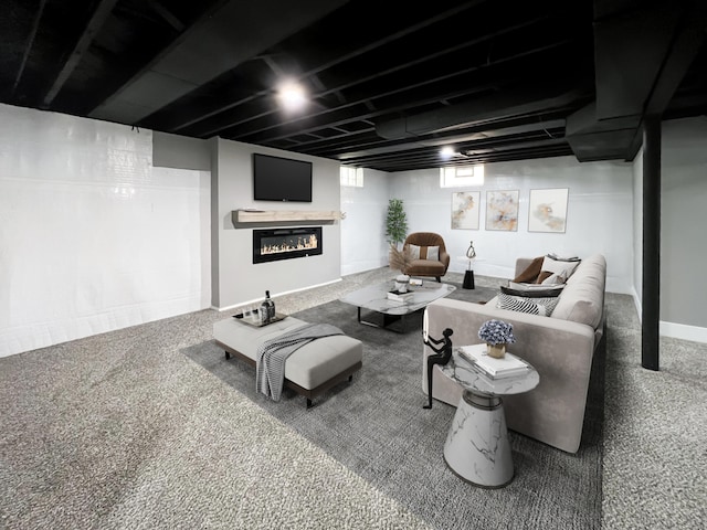20215 Damman St, Harper Woods, MI 48225 - living area with a glass covered fireplace and carpet flooring