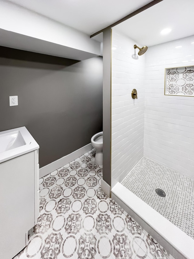 20215 Damman St, Harper Woods, MI 48225 - full bathroom featuring toilet, a stall shower, vanity, and baseboards