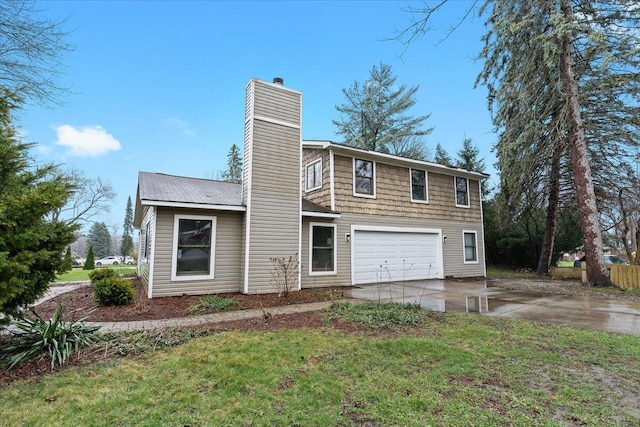 2128 Somerset Rd, Bloomfield Hills, MI 48302 - view of front of property with concrete driveway, a chimney, and a garage