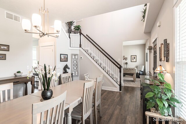 12150 Apple Cart Ln, Lowell, MI 49331 - dining area featuring dark wood finished floors, plenty of natural light, and a chandelier