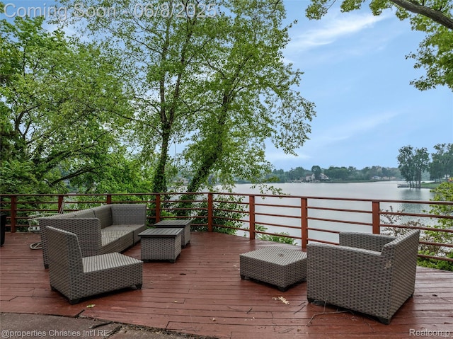 3379 Wormer Dr, Waterford, MI 48329 - wooden deck featuring an outdoor hangout area and a water view