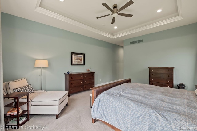 1641 Traceky, Rochester Hills, MI 48306 - bedroom with a raised ceiling, ornamental molding, carpet, recessed lighting, and ceiling fan