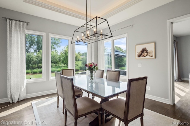 1641 Traceky, Rochester Hills, MI 48306 - dining space with healthy amount of natural light, dark wood finished floors, a chandelier, and crown molding