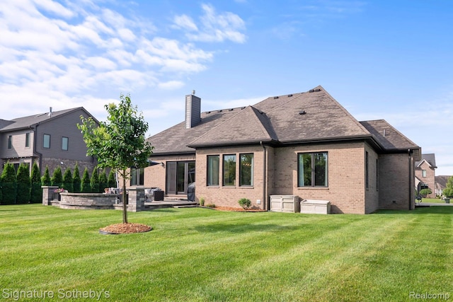 1641 Traceky, Rochester Hills, MI 48306 - rear view of property featuring brick siding, a chimney, a yard, and a shingled roof