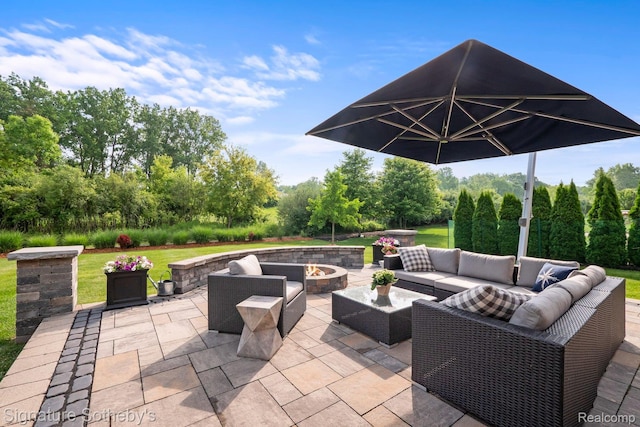 1641 Traceky, Rochester Hills, MI 48306 - view of patio / terrace featuring an outdoor living space with a fire pit and view of scattered trees