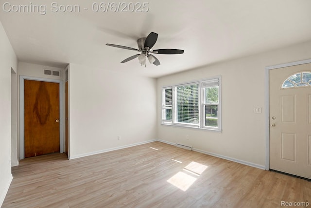23808 Beierman Ave, Warren, MI 48091 - foyer featuring light wood-type flooring, ceiling fan, and baseboards