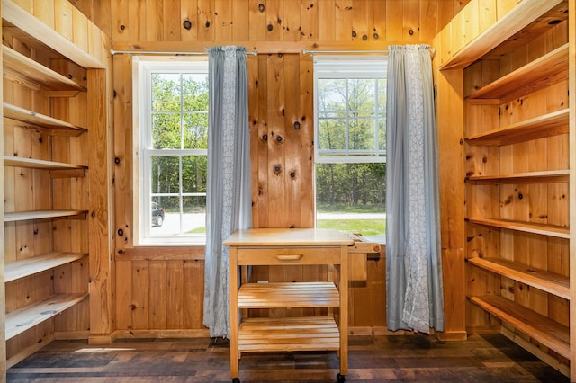 6997 W Woodlea Rd, Oscoda, MI 48750 - entryway with dark wood-type flooring and wood walls
