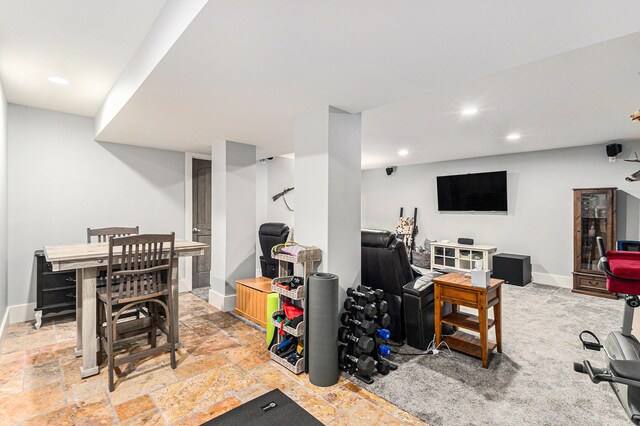 1518 White Pine Ct, Twin Lake, MI 49457 - interior space featuring stone tile floors, recessed lighting, and baseboards