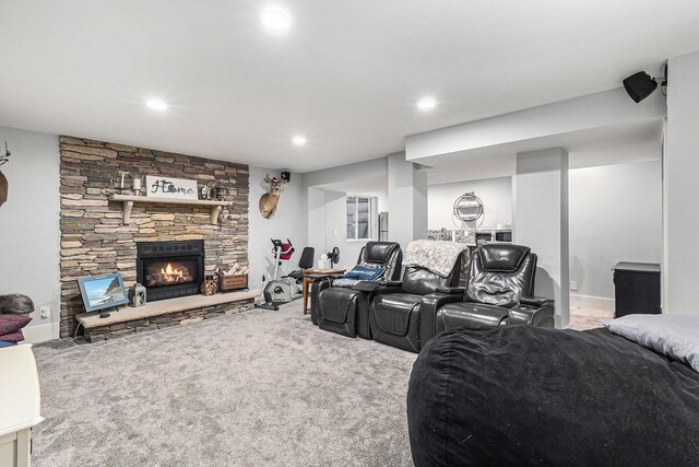 1518 White Pine Ct, Twin Lake, MI 49457 - home theater room with carpet, a fireplace, and recessed lighting