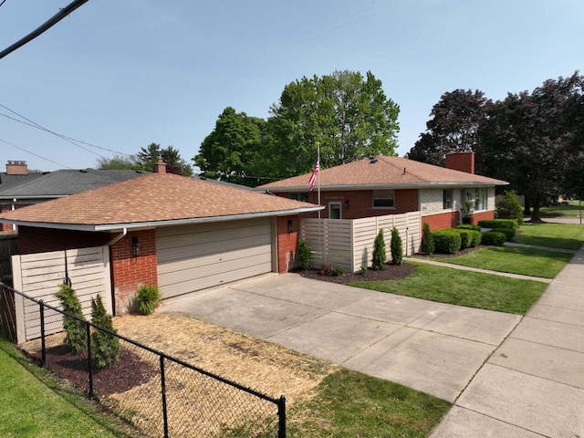 2113 12th St, Wyandotte, MI 48192 - ranch-style home featuring brick siding, a chimney, a detached garage, and roof with shingles