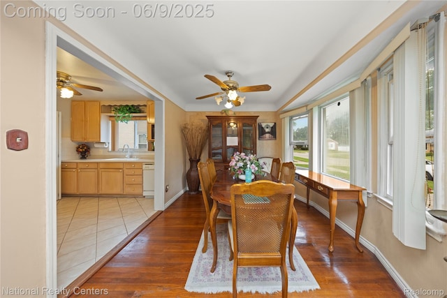 11322 Leverne, Redford, MI 48239 - dining room with ceiling fan, baseboards, and light wood-type flooring