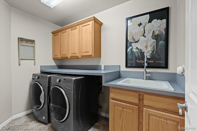 1307 Trillium Ct, Wixom, MI 48393 - laundry room featuring washer and dryer, cabinet space, and light tile patterned floors