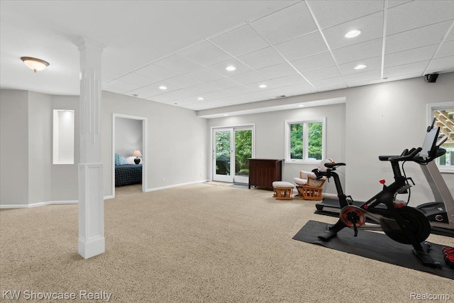 1307 Trillium Ct, Wixom, MI 48393 - exercise room with carpet floors, recessed lighting, and a drop ceiling