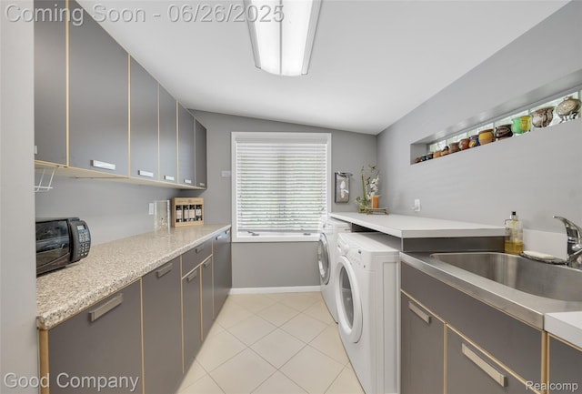 30239 Hickory Ln, Franklin, MI 48025 - washroom with washing machine and clothes dryer, light tile patterned floors, and cabinet space
