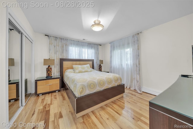 30239 Hickory Ln, Franklin, MI 48025 - bedroom with baseboard heating, light wood-style floors, and a closet