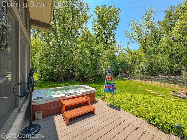 30239 Hickory Ln, Franklin, MI 48025 - wooden deck with a hot tub and view of scattered trees
