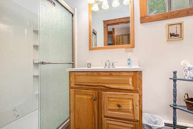 32205 James St, Colon, MI 49040 - bathroom with vanity, a shower with door, and a baseboard heating unit