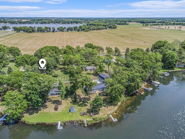 32205 James St, Colon, MI 49040 - aerial view of property and surrounding area with rural landscape, a tree filled landscape, a large body of water, and abundant farmland