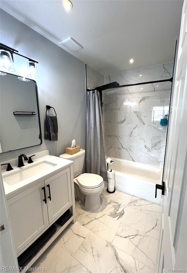 1565 Harbour Blvd Unit 182, Trenton, MI 48183 - bathroom with marble finish flooring, vanity, toilet, shower / bath combination with curtain, and recessed lighting