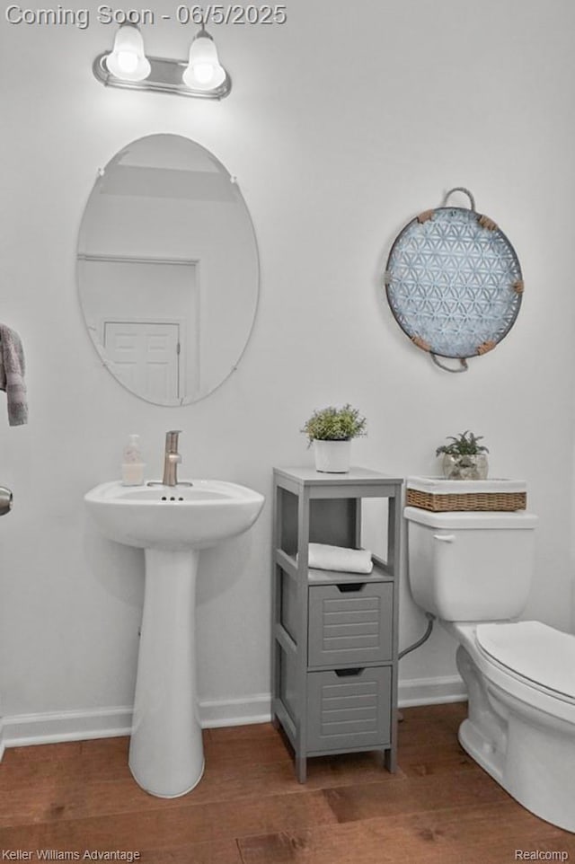 861 N Mill St, South Lyon, MI 48178 - bathroom with toilet, baseboards, wood finished floors, and a sink