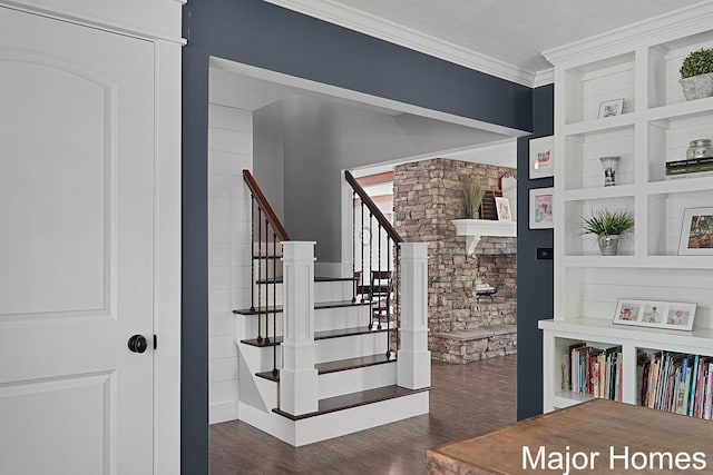 7125 Brooklyn Ave SE, Grand Rapids, MI 49508 - staircase with wood finished floors and ornamental molding