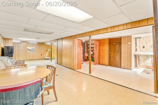 32622 Parkwood St, Westland, MI 48186 - dining room with wood walls and a drop ceiling