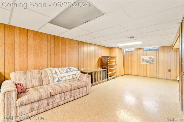 32622 Parkwood St, Westland, MI 48186 - living room with wooden walls and a drop ceiling