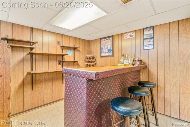 32622 Parkwood St, Westland, MI 48186 - indoor dry bar with a paneled ceiling and wooden walls