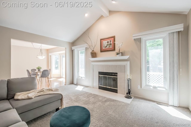 43221 Pointe Dr Unit 57, Clinton Township, MI 48038 - living room with carpet flooring and a tile fireplace