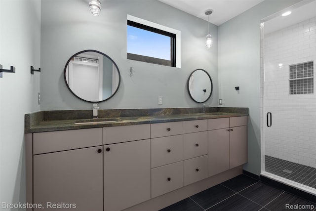 1711 Livernois St Unit 7, Ferndale, MI 48220 - full bath featuring double vanity, a stall shower, and tile patterned flooring
