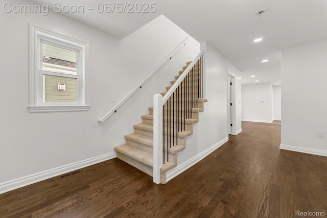1285 Ruffner Ave, Birmingham, MI 48009 - stairs featuring baseboards, wood finished floors, and recessed lighting