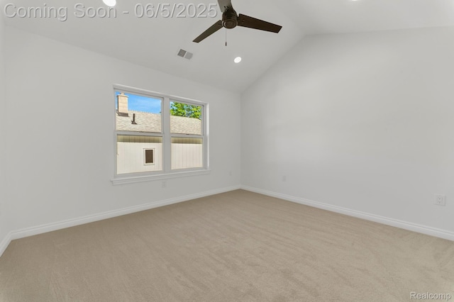 1285 Ruffner Ave, Birmingham, MI 48009 - unfurnished room with a ceiling fan, vaulted ceiling, carpet floors, baseboards, and recessed lighting