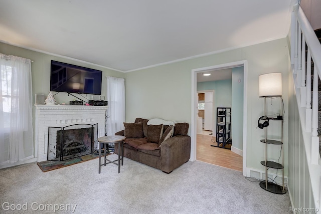 585 Roth Blvd, Clawson, MI 48017 - carpeted living area featuring ornamental molding and a fireplace