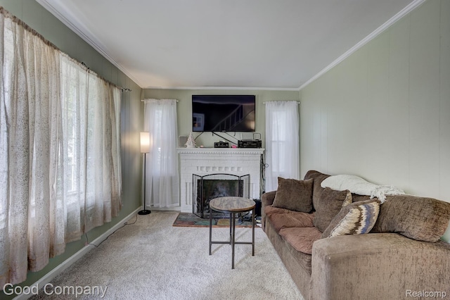 585 Roth Blvd, Clawson, MI 48017 - living room with crown molding, carpet floors, and a fireplace