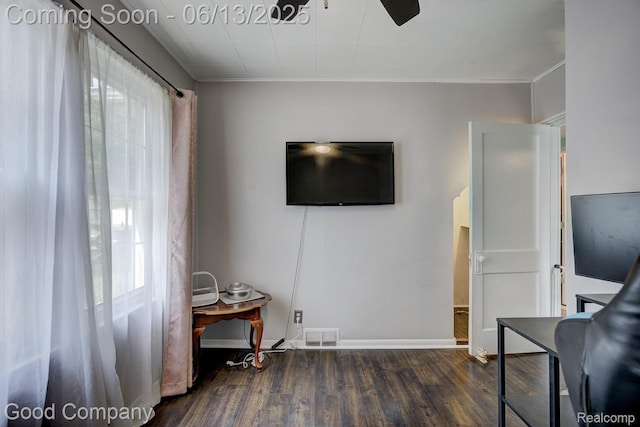 585 Roth Blvd, Clawson, MI 48017 - office area featuring dark wood finished floors, ornamental molding, and ceiling fan