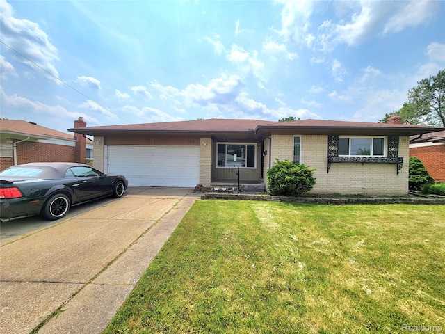 11618 Highland Dr, Warren, MI 48089 - ranch-style home featuring brick siding, a garage, concrete driveway, and a front lawn