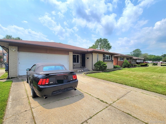 11618 Highland Dr, Warren, MI 48089 - ranch-style house with brick siding, concrete driveway, an attached garage, and a front yard